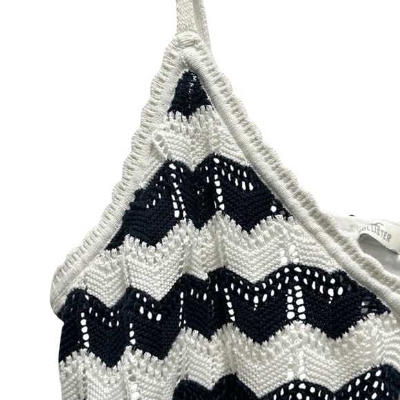 Hollister Navy and White Chevron Stripe Crochet Knit Maxi Tank Dress‎ Size Large - Picture 6 of 9